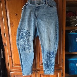 Blue Floral Embroidered Women's Jeans